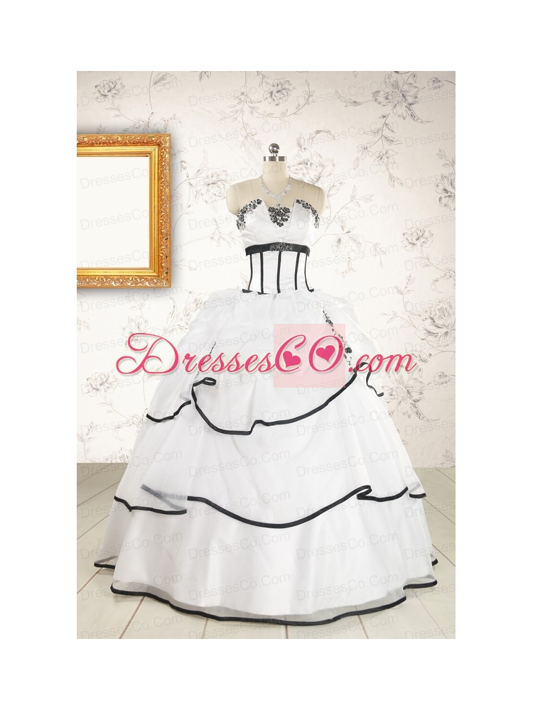 Cheap Appliques and Ruffles White and Black Quinceanera Dresses