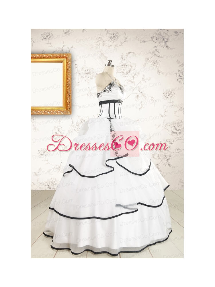 Cheap Appliques and Ruffles White and Black Quinceanera Dresses
