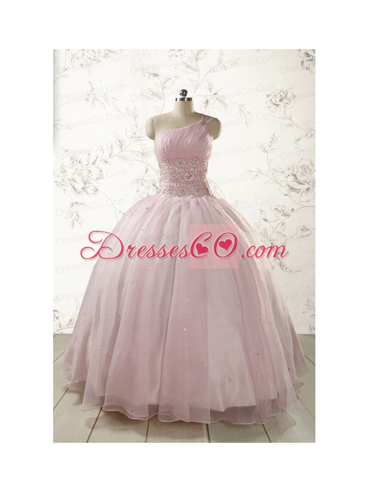 One Shoulder Beading Light Pink Quinceanera Dresses