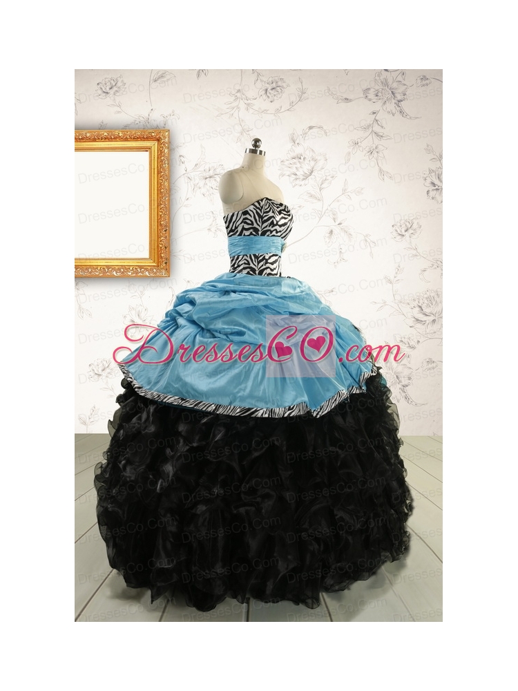 Prefect Ruffles Blue and Black Quinceanera Dress with Zebra