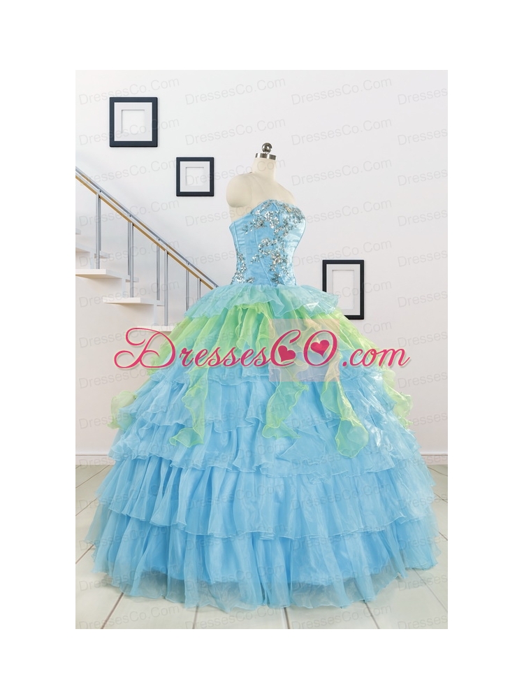 Pretty Beading Strapless Multi-color Quinceanera Dress for