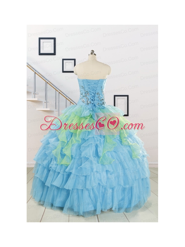 Pretty Beading Strapless Multi-color Quinceanera Dress for