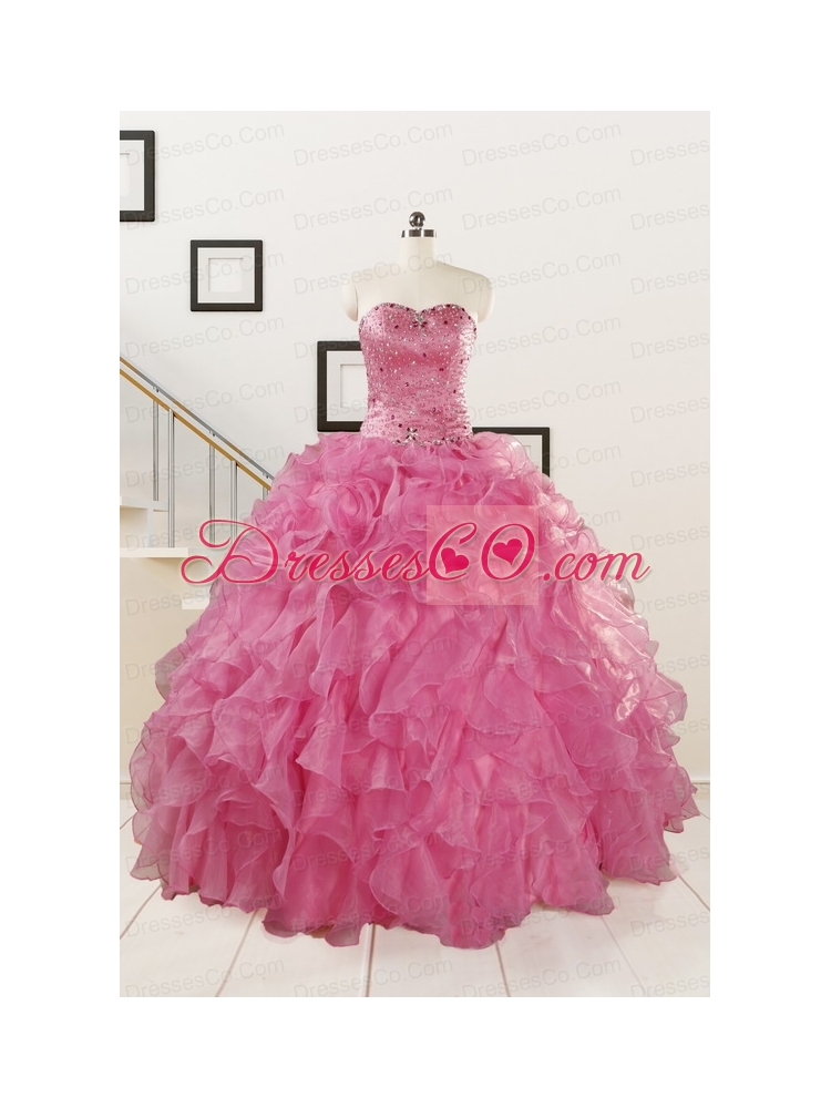 Puffy Pink Quinceanera Dress with Beading
