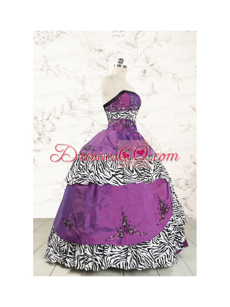 Unique Purple Quinceanera Dress with Embroidery and Zebra