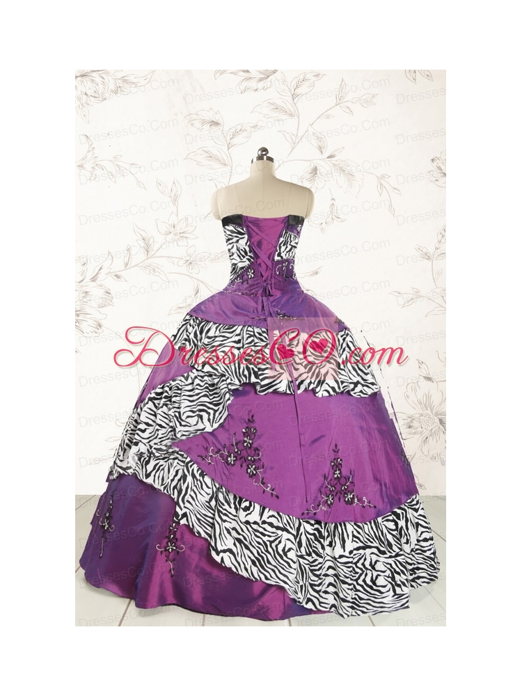 Unique Purple Quinceanera Dress with Embroidery and Zebra