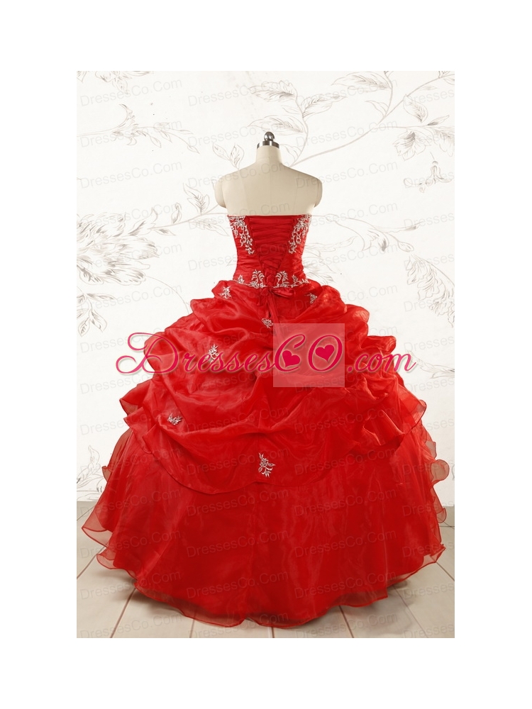 Ball Gown Strapless Beading and Ruffles Red Sweet 15 Dresses