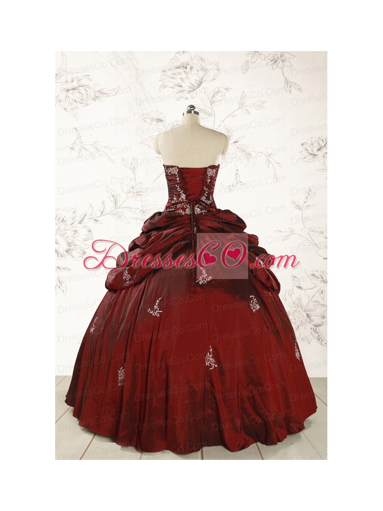 Cheap Appliques Wine Red Quinceanera Dress with Lace Up