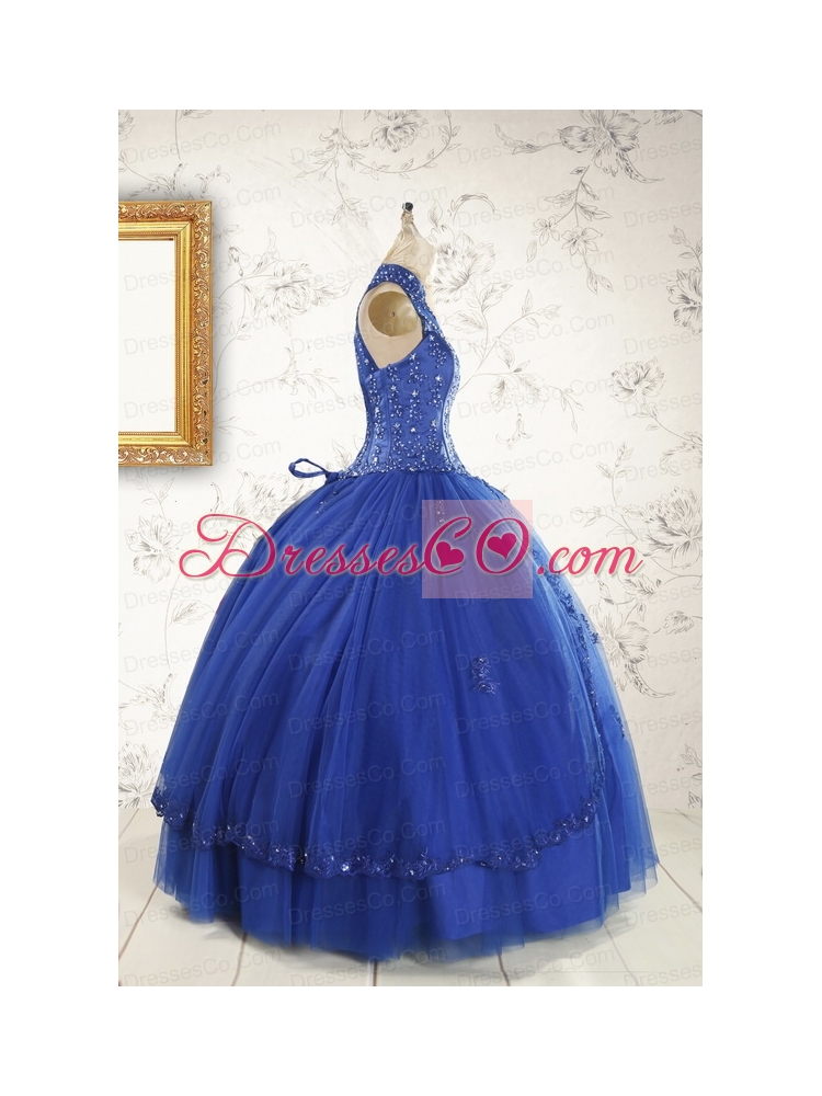 HalterTop Appliques and Beading DressFor 15 in Royal Blue