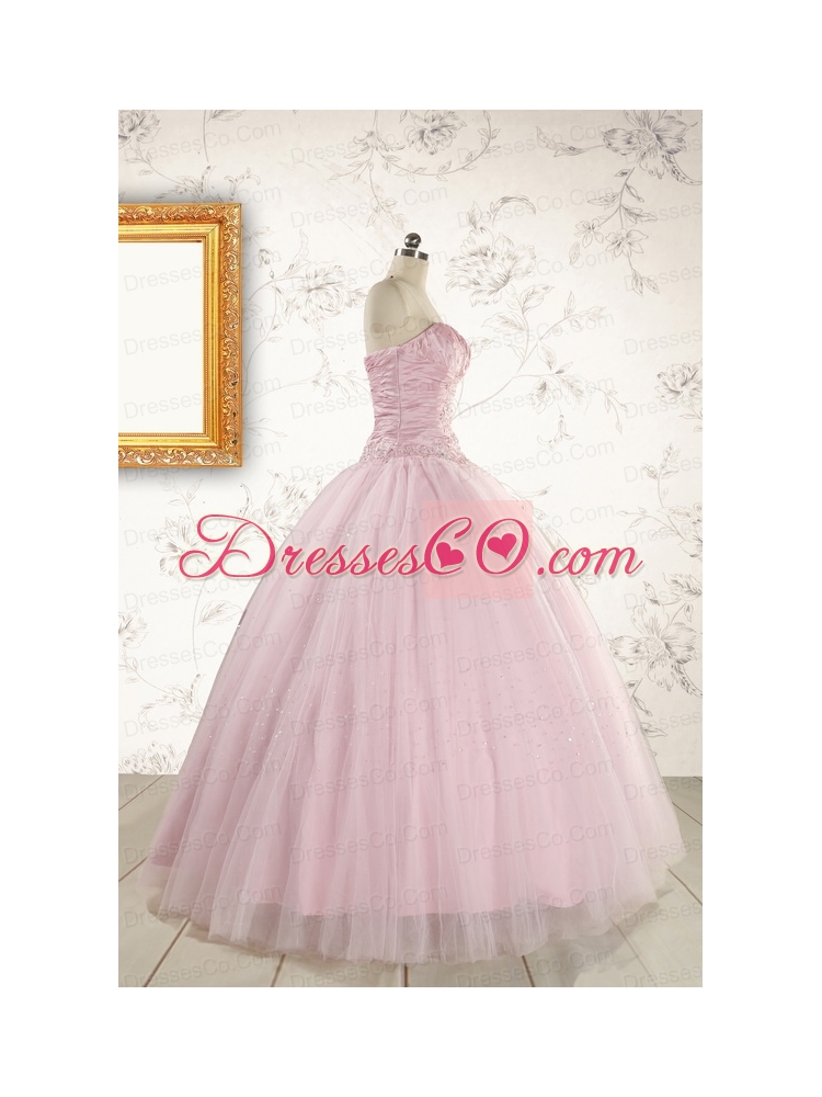 Light Pink Appliques Strapless Sweet Sixteen Dress with Wrap