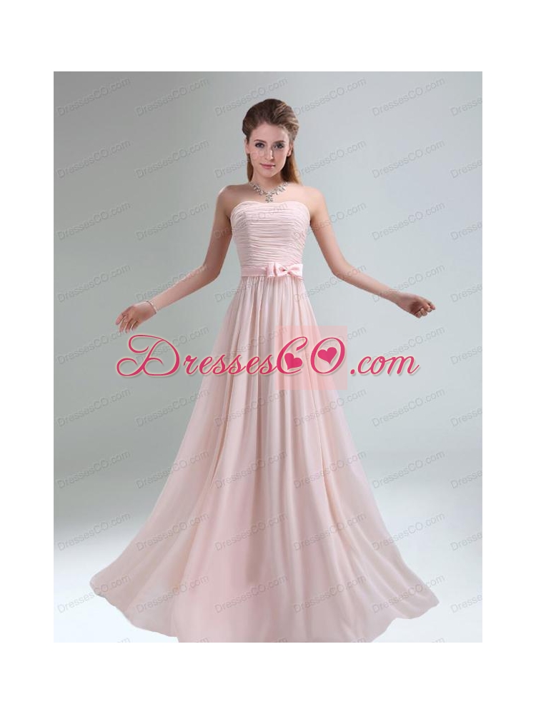 Most Popular Light Pink Empire Bridesmaid Dress with Bowknot belt