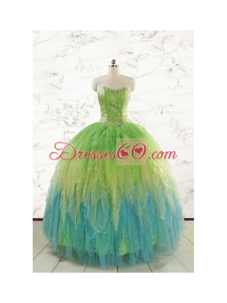 New Style Beading and Ruffles Quinceanera Dress in Multi-color
