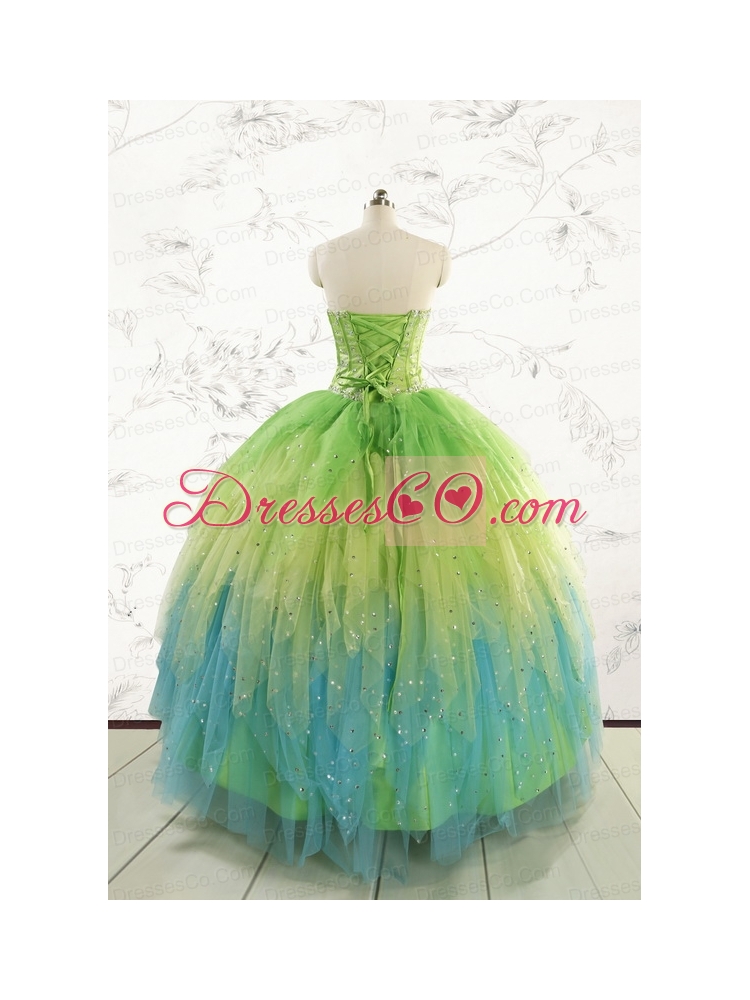 New Style Beading and Ruffles Quinceanera Dress in Multi-color