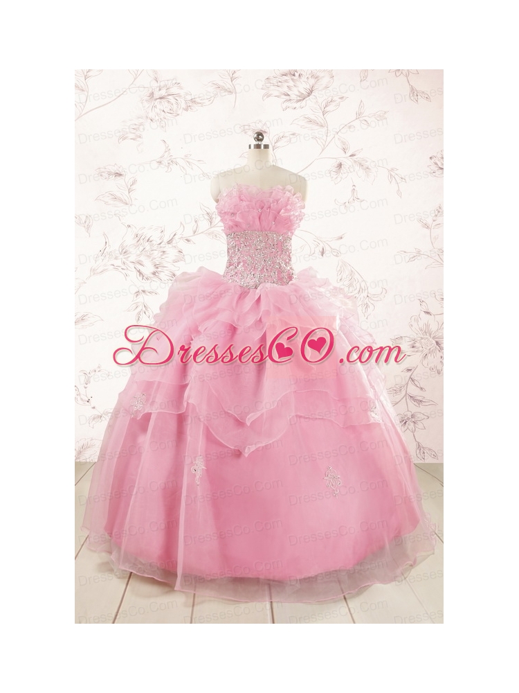Pretty Appliques Baby Pink Quinceanera Dresses