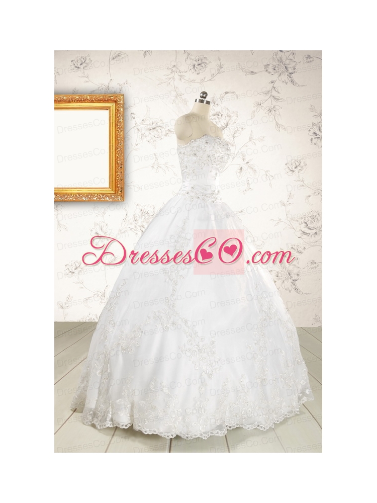 Puffy Appliques Quinceanera Dress in White