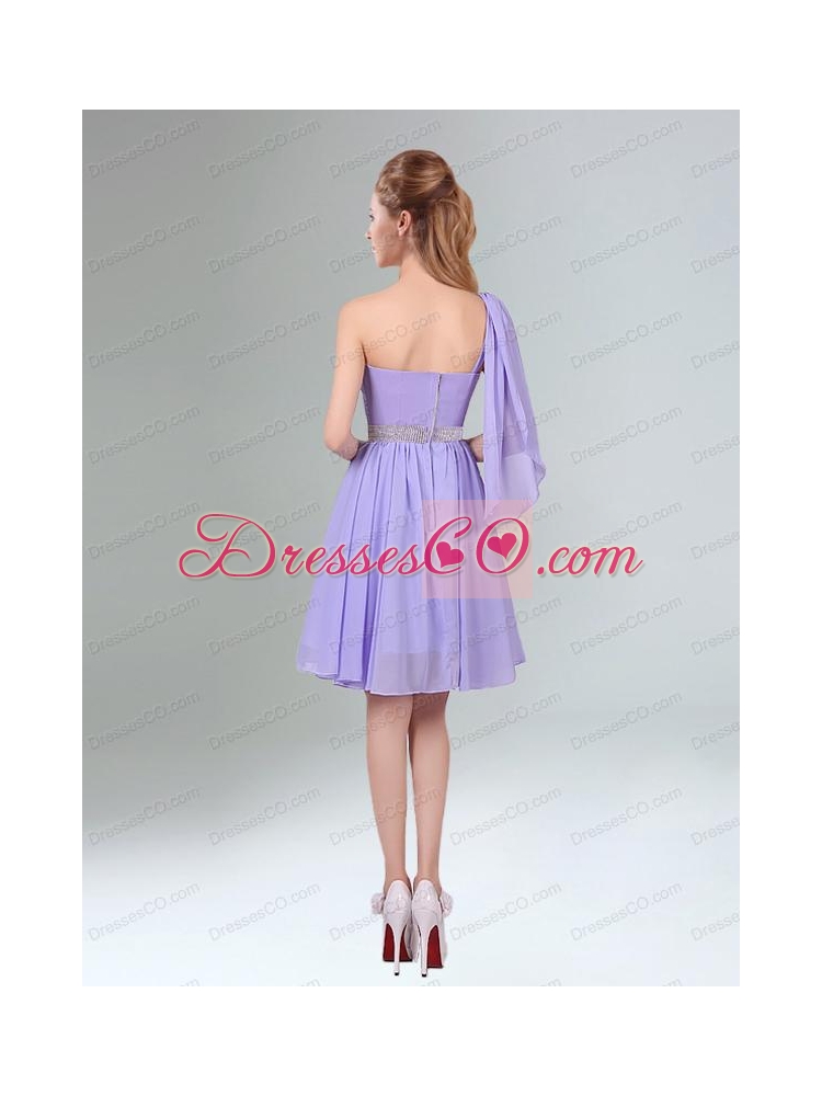 Sassy Beaded and Ruched Short Bridesmaid Dress in Lavender