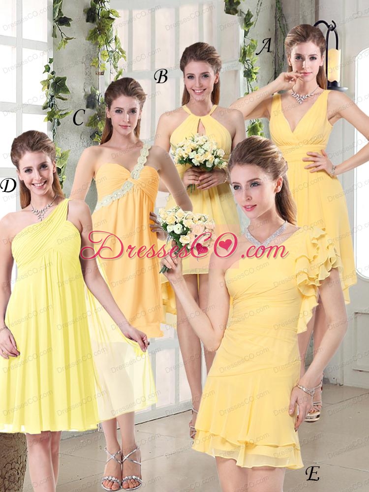 Charming V-neck Yellow Bridesmaid Dress Mini Length for Spring