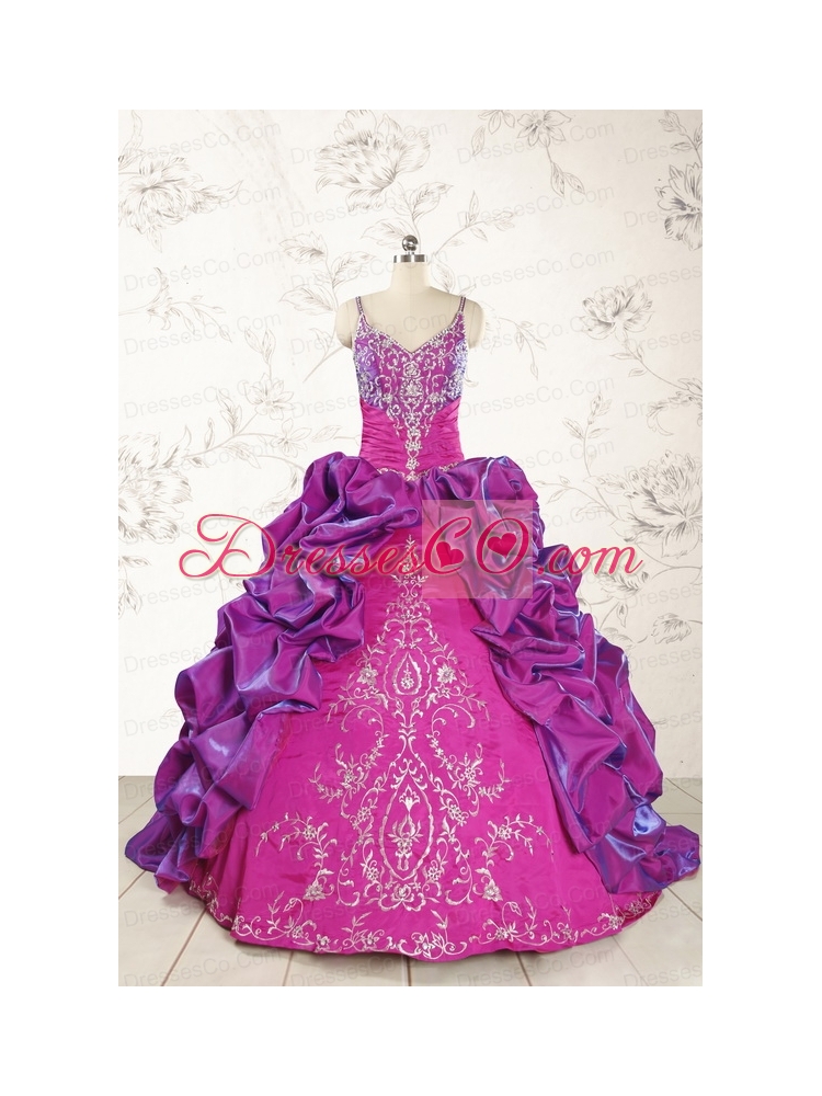 Classic Ball Gown Embroidery Court Train Quinceanera Dress in Purple