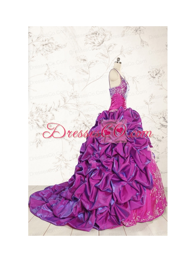 Classic Ball Gown Embroidery Court Train Quinceanera Dress in Purple
