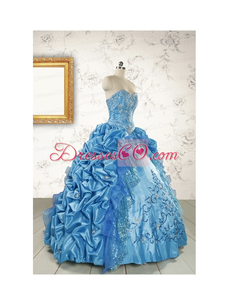 Elegant Embroidery Sweet Sixteen Dress in Teal