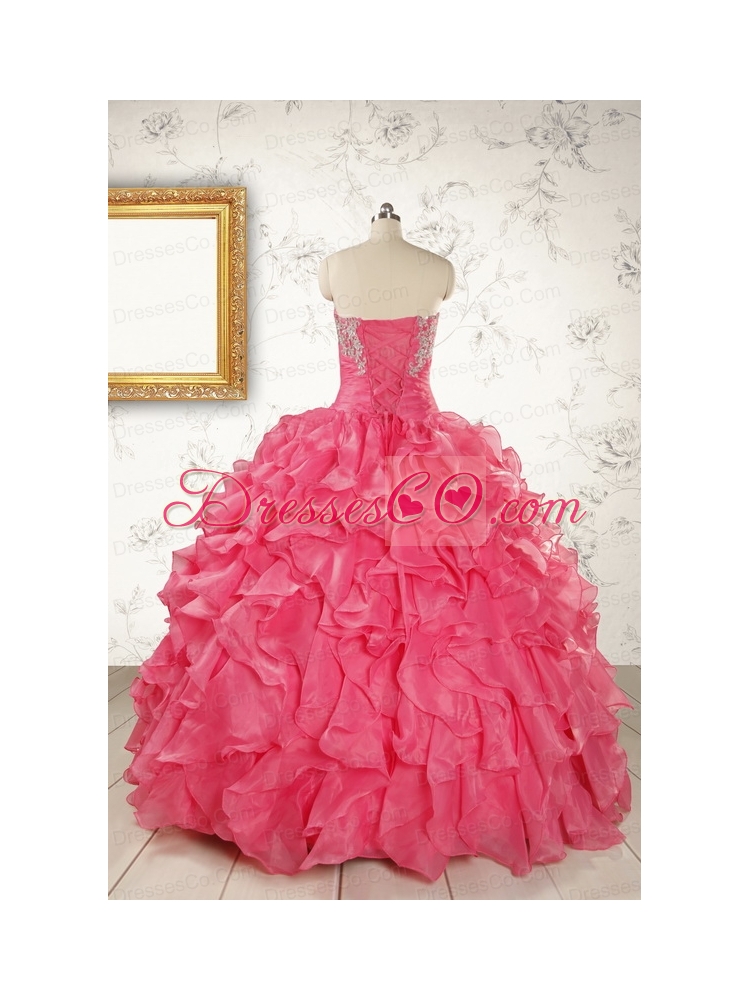 Hot Pink Strapless Beading and Ruffles Ball Gown  Quinceanera Dresses