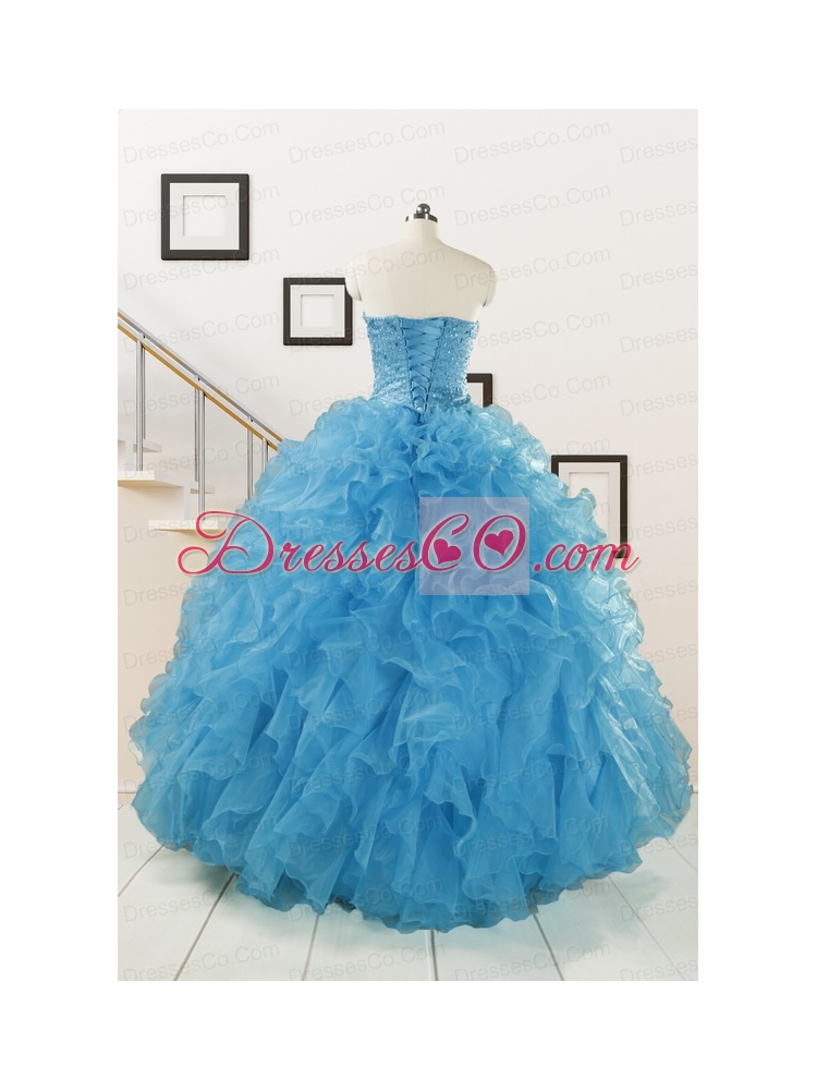 Hot Sell Beaded Quinceanera DressRuffled in Blue