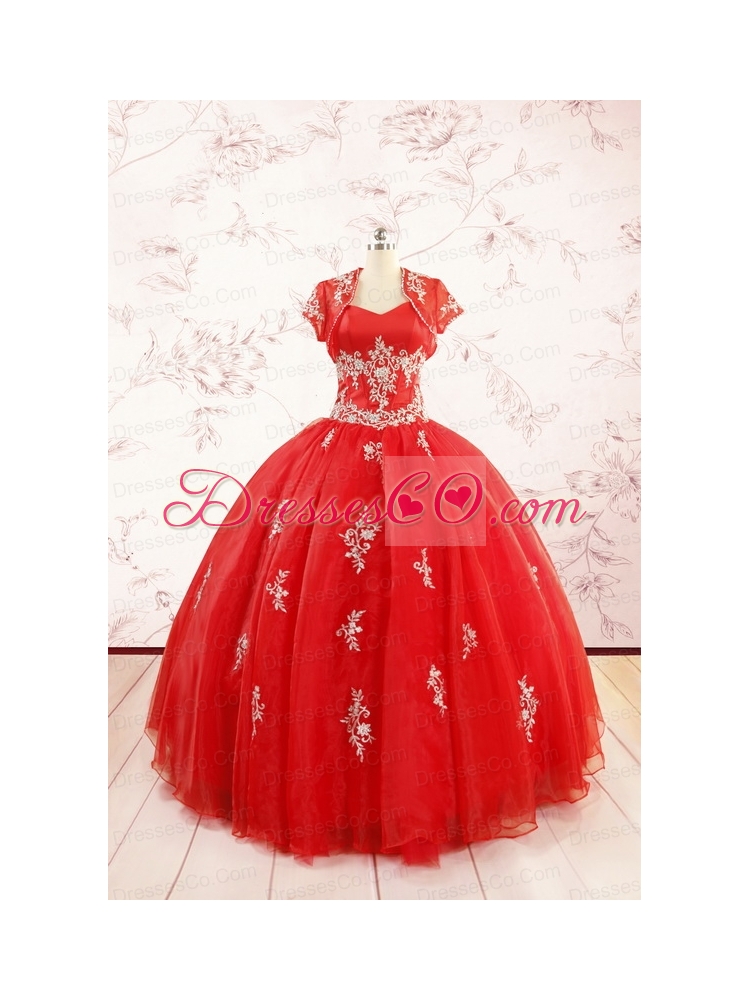 Most Popular Red Puffy Quinceanera Dress with Appliques