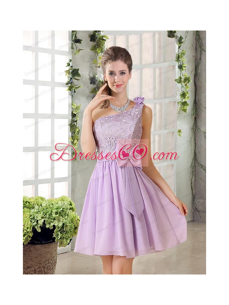 One Shoulder Lilac Bridesmaid Dress with Bowknot for
