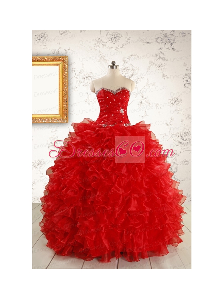 Pretty Ball Gown  Red Quinceanera Dress with Beading