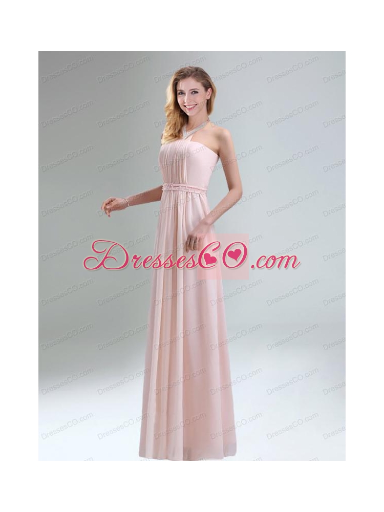 Romantic  High Neck Chiffon Light Pink Bridesmaid Dress