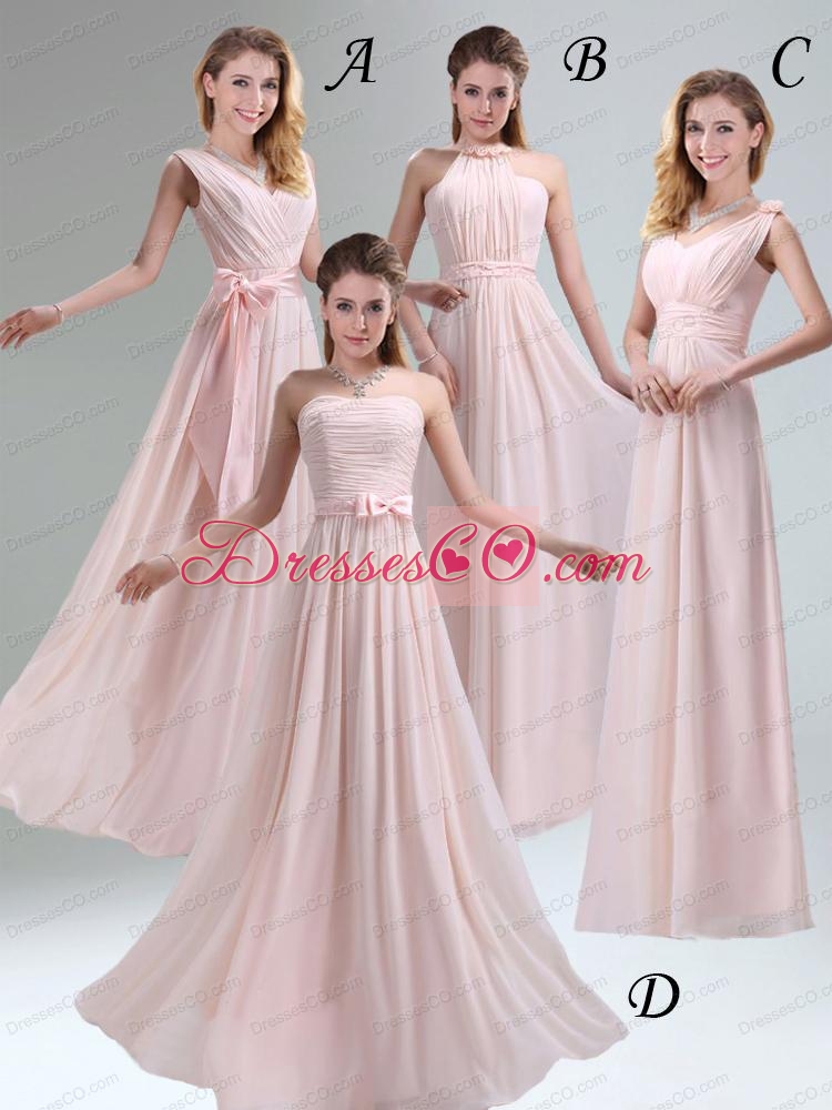 Romantic  High Neck Chiffon Light Pink Bridesmaid Dress