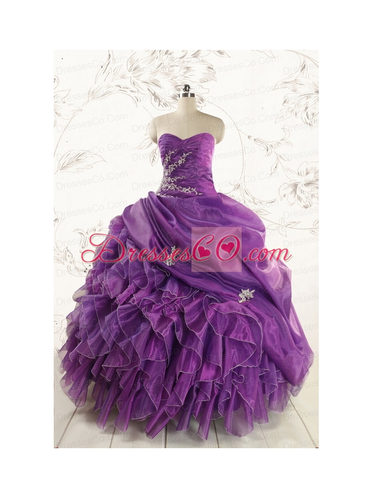 Romantic Purple Ball Gown  Quinceanera Dress with Appliques and Ruffles