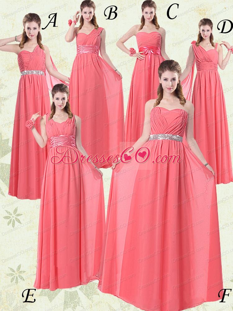Watermelon Long Bridesmaid Dress with Bow Belt
