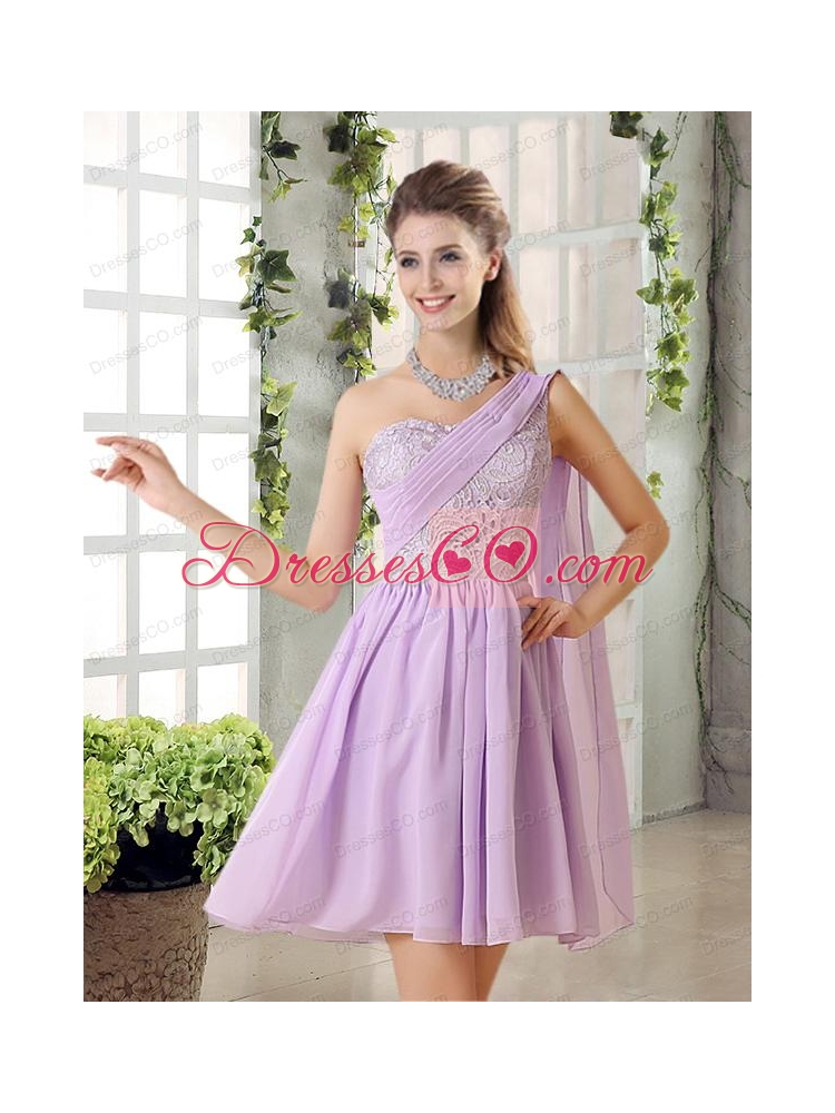 The Most Popular Lilace One Shoulder A line Bridesmaid Dress with Rushing