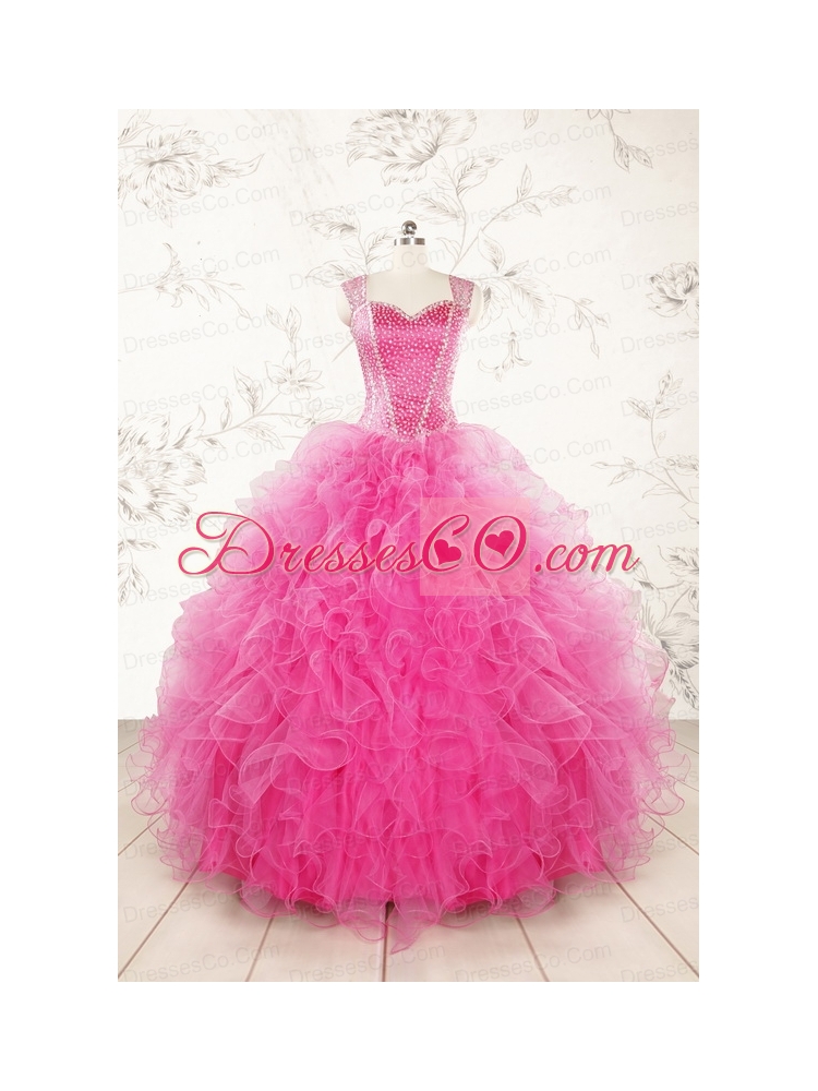 tty Straps Hot Pink Quinceanera Dress with Beading