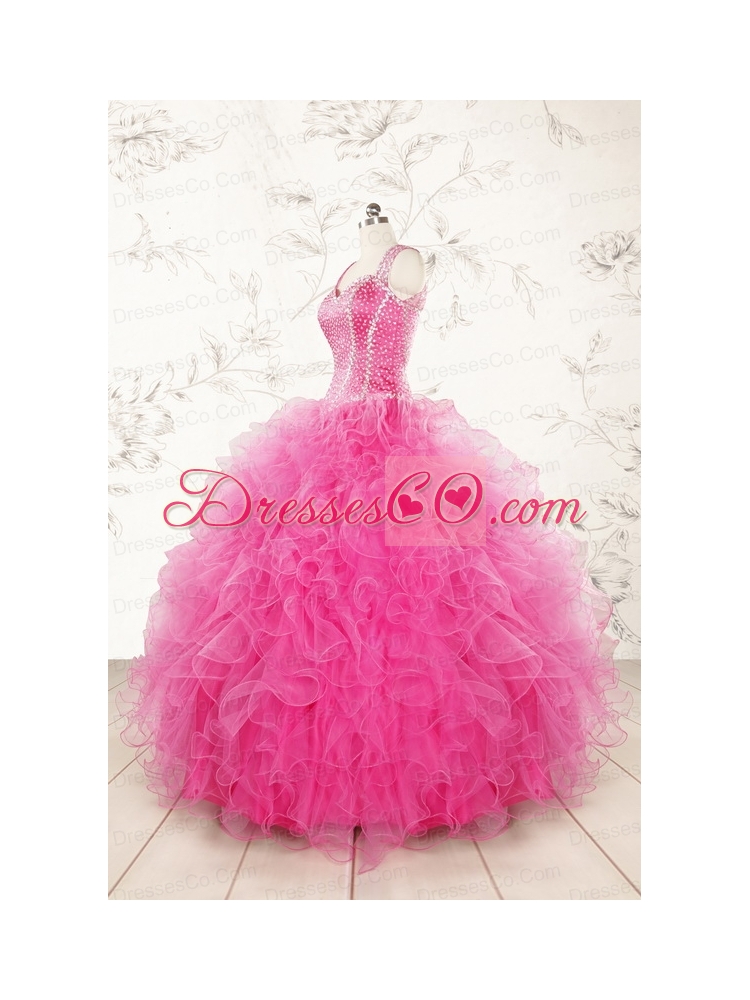 tty Straps Hot Pink Quinceanera Dress with Beading