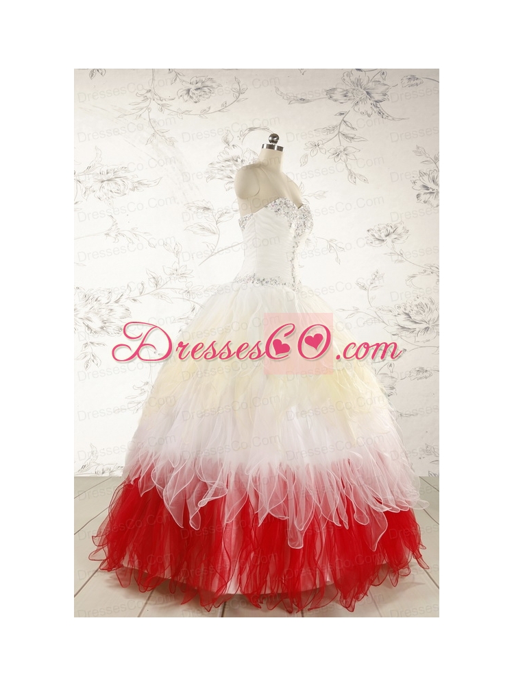 Unique Multi Color Ruffled Quinceanera Dresswth Beading