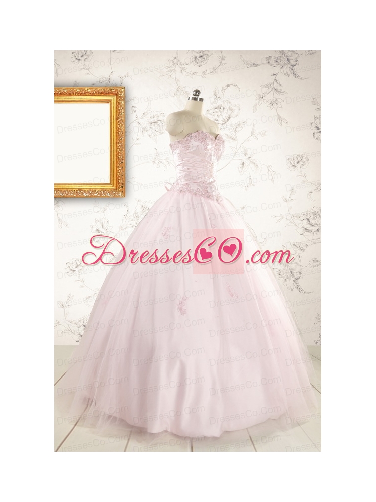 015 Pretty Appliques Light Pink Quinceanera Dresses