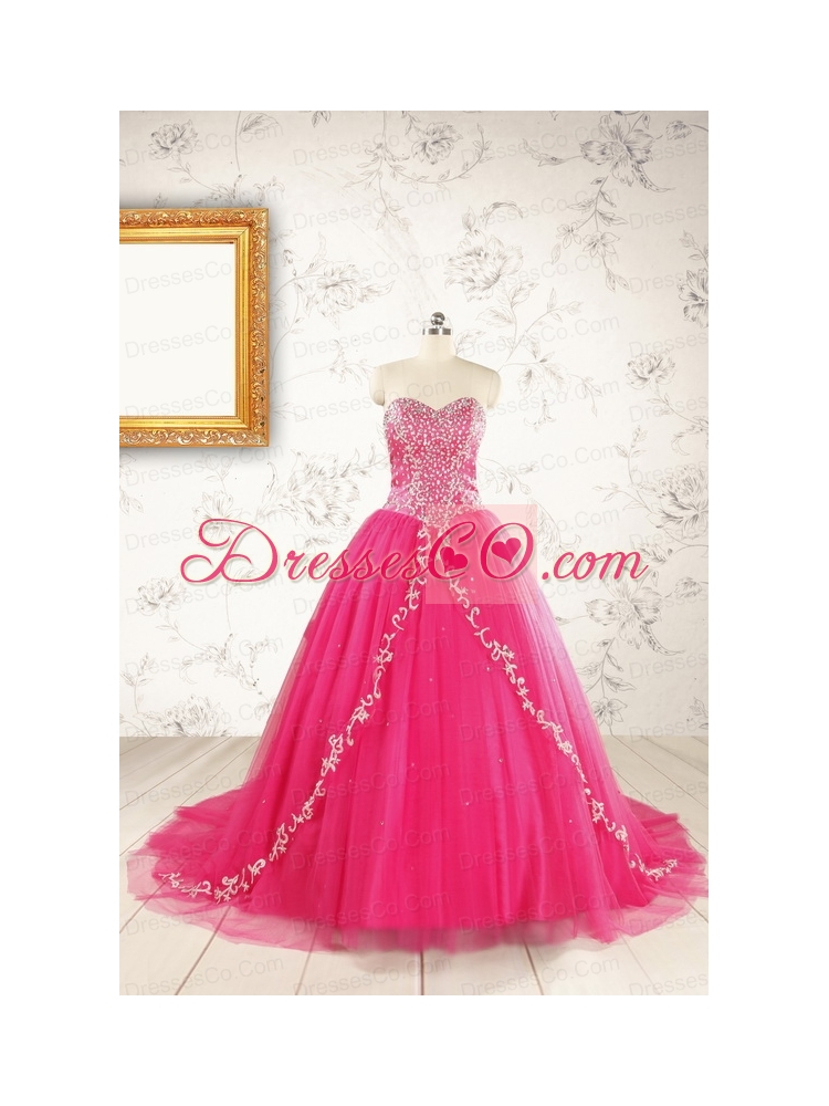 Beautiful Hot Pink Quinceanera Dress with Beading and Appliques