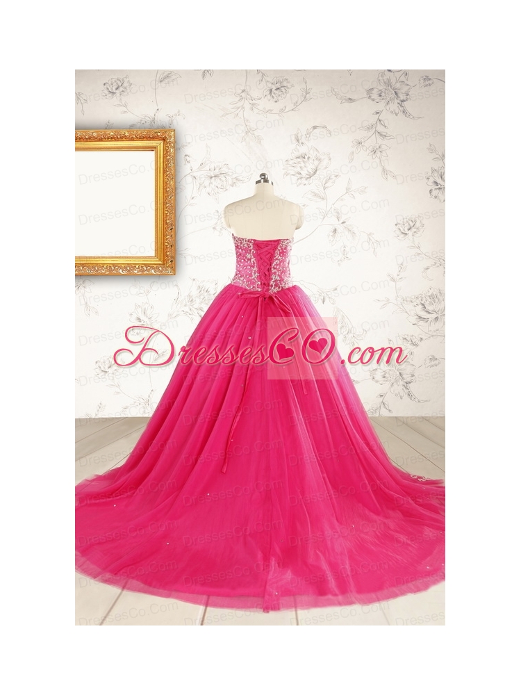 Beautiful Hot Pink Quinceanera Dress with Beading and Appliques