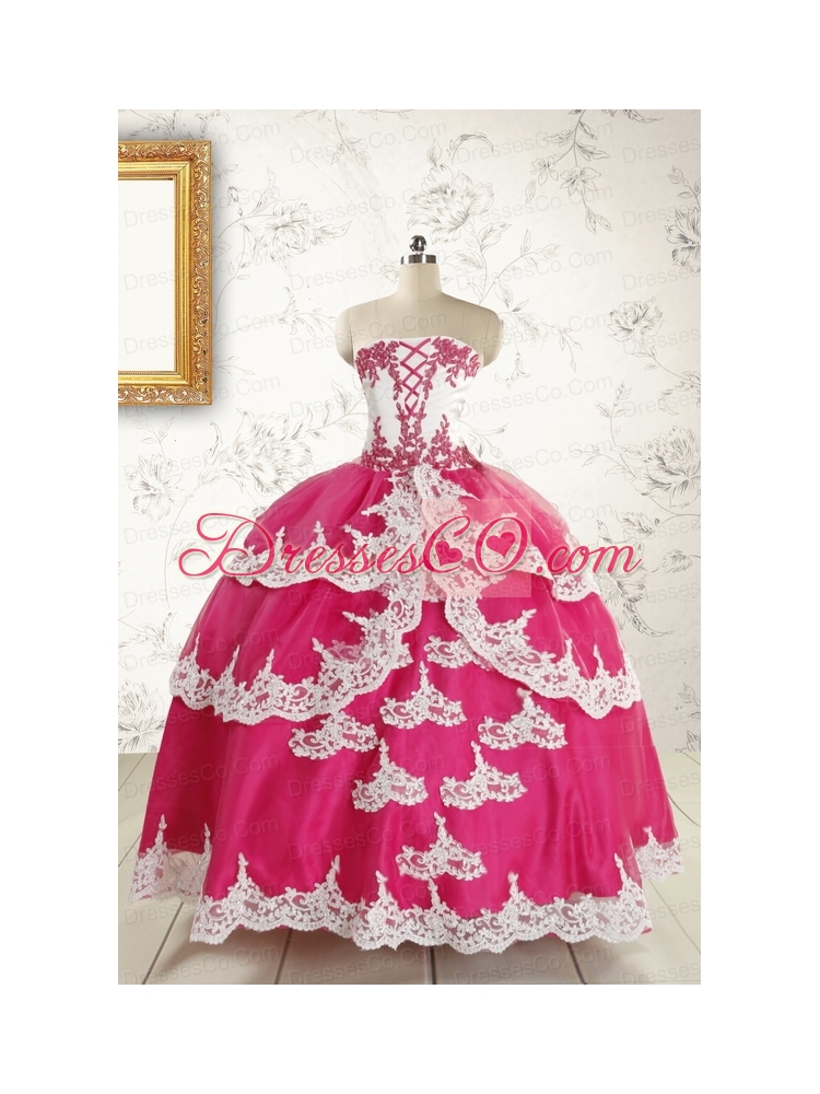 Cheap Hot Pink Quinceanera Dress with Appliques