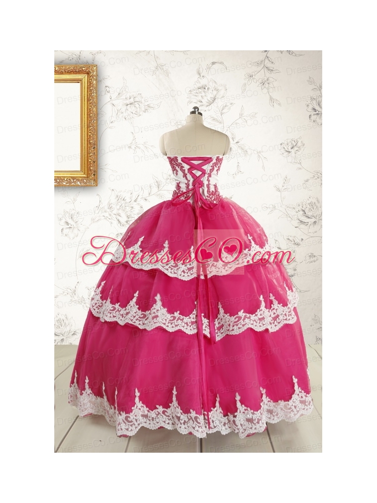 Cheap Hot Pink Quinceanera Dress with Appliques
