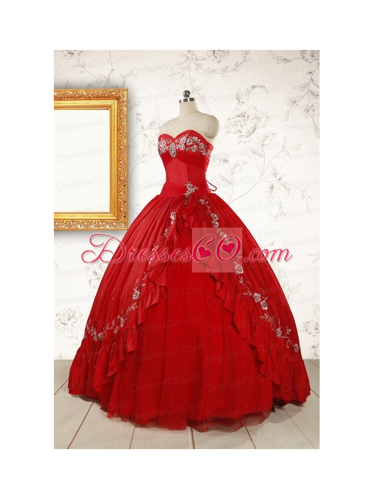 Cheap Red Puffy Quinceanera Dress with Embroidery