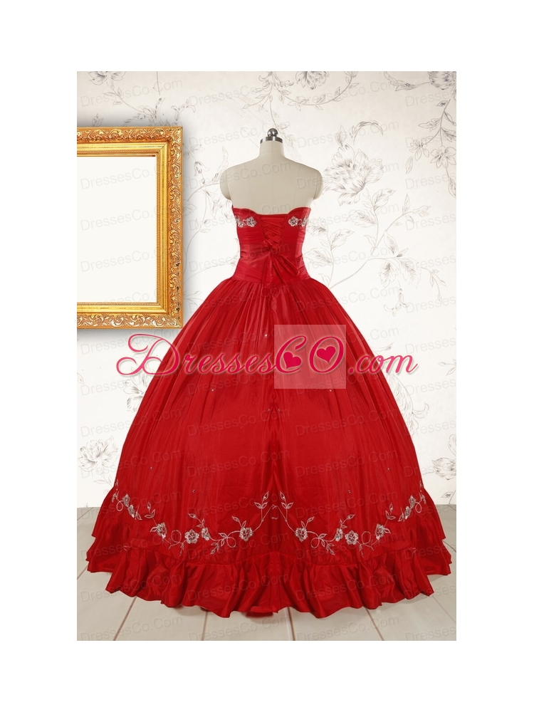 Cheap Red Puffy Quinceanera Dress with Embroidery