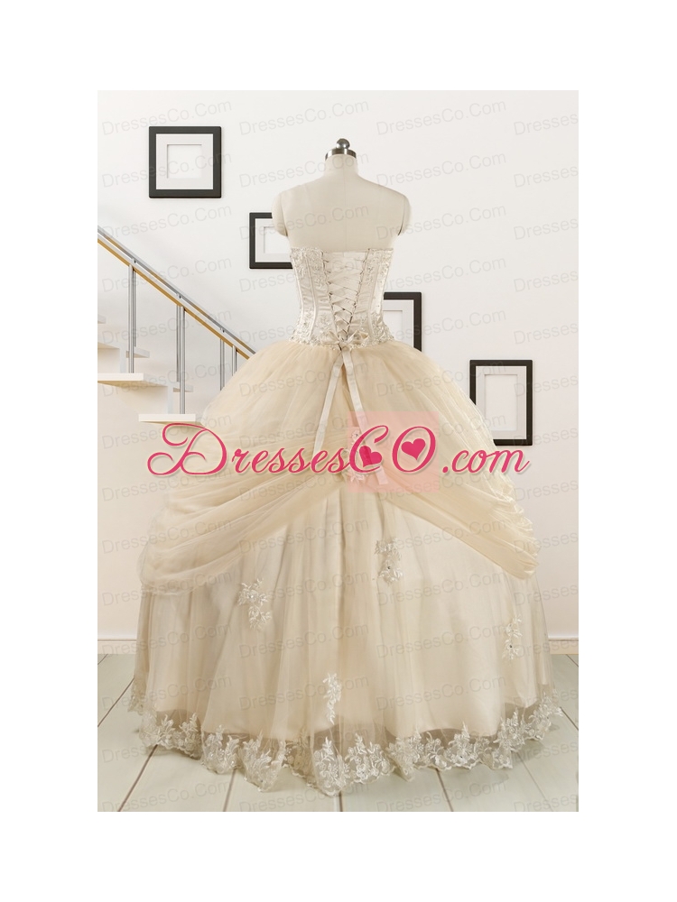 Classical Appliques and Hand Made Flower Quinceanera Dress in Champagne