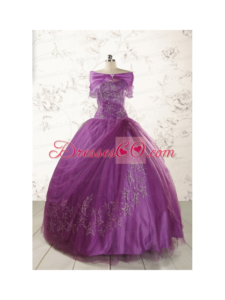 Formal Purple Quinceanera Dress with Appliques