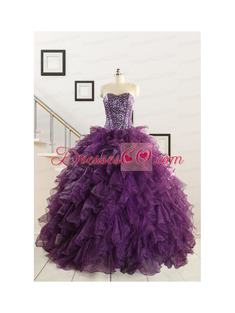Luxurious Beading and Ruffles Quinceanera Dress in Purple