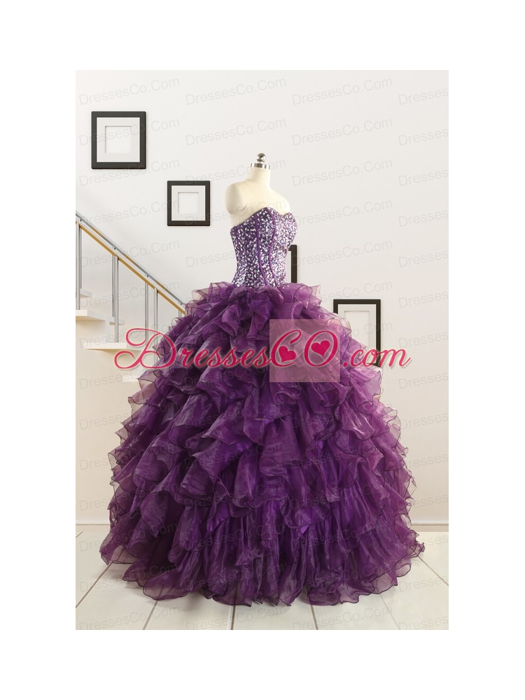 Luxurious Beading and Ruffles Quinceanera Dress in Purple