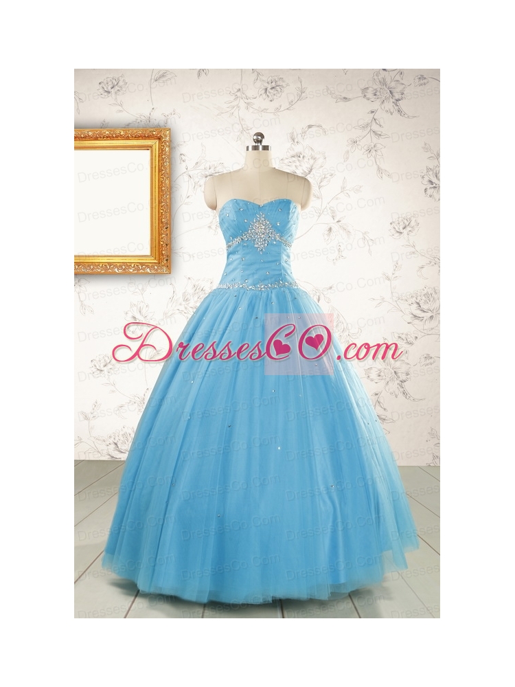 New Style Beading Sweet 15 Dress in Aqua Blue Color