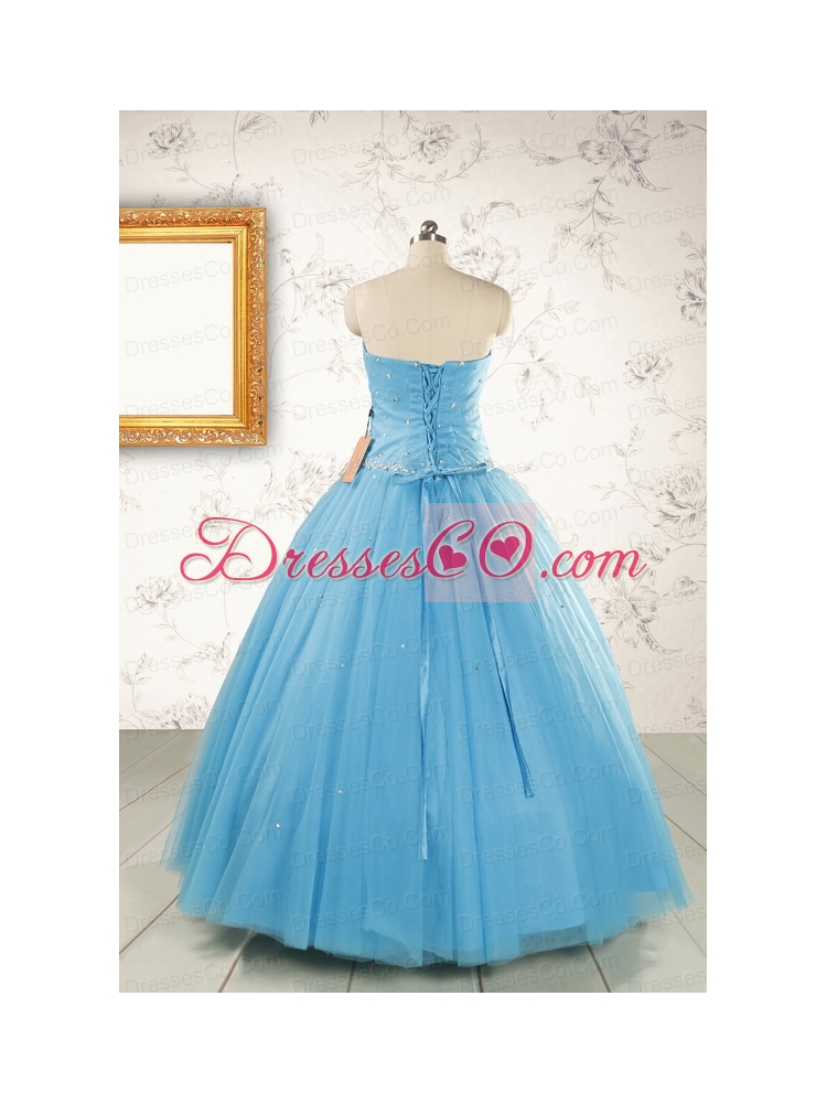 New Style Beading Sweet 15 Dress in Aqua Blue Color