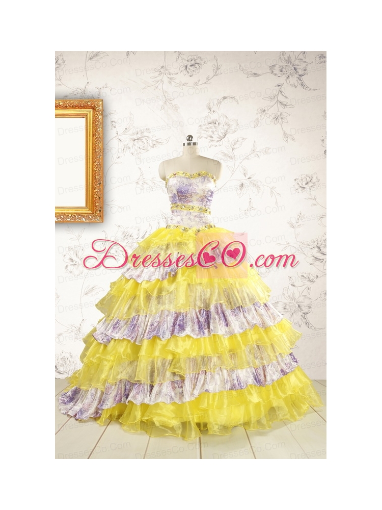 Printed and Ruffles Multi-color Quinceanera Dresses